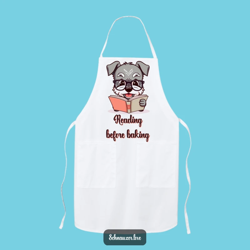 Funny Schnauzer Reading Apron: Chef's Smart Dog with Glasses, Humorous Book Lover Kitchen Gift