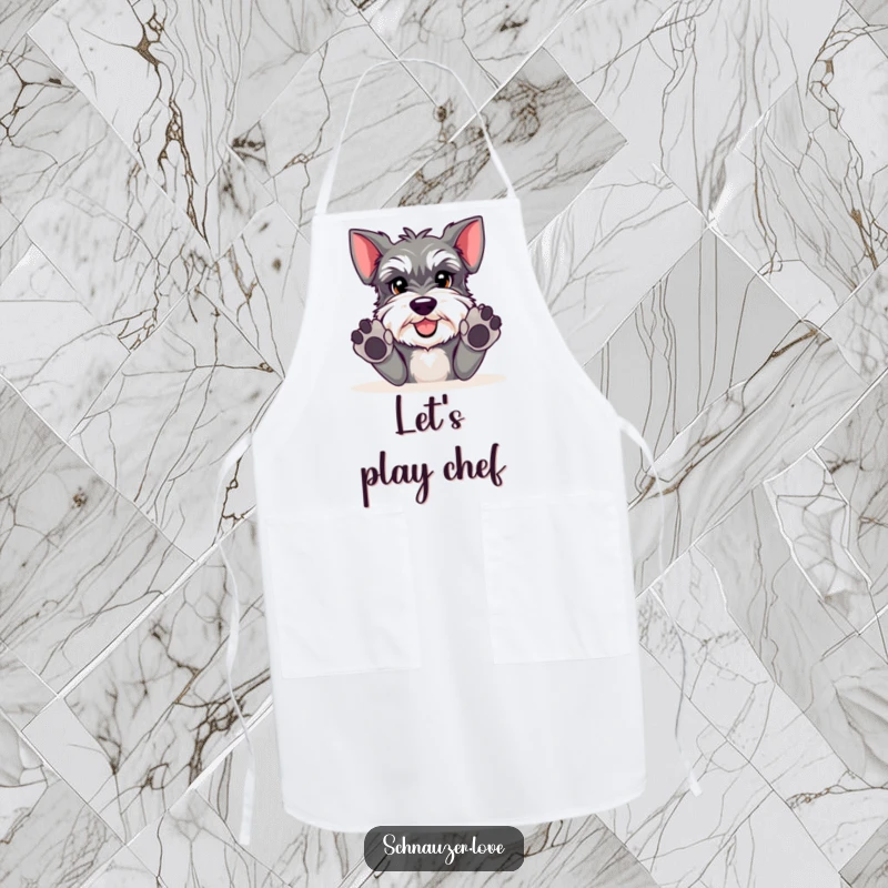 Funny Schnauzer apron showing a happy schnauzer with paws ready to play, perfect for a playful cook.