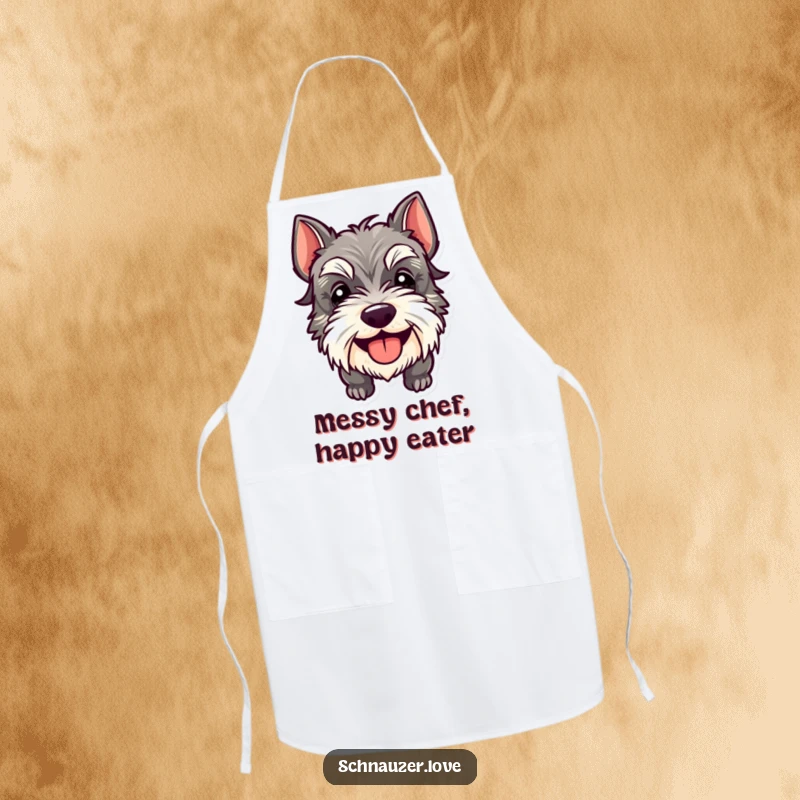 Funny Schnauzer Apron featuring a happy dog with its tongue sticking out, bringing a smile to any cooking session.