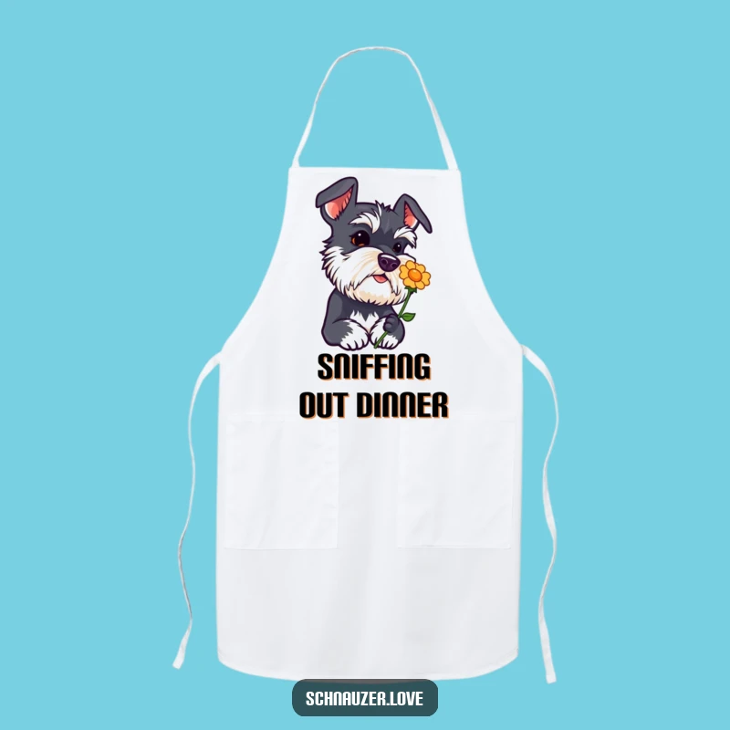 Funny Schnauzer Curiosity Apron - Head Tilt Flower Sniffing Chef