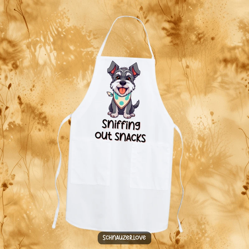 Funny Schnauzer Apron: A happy schnauzer in a bandana, panting with a wagging tail, ready for culinary adventures with a smile.