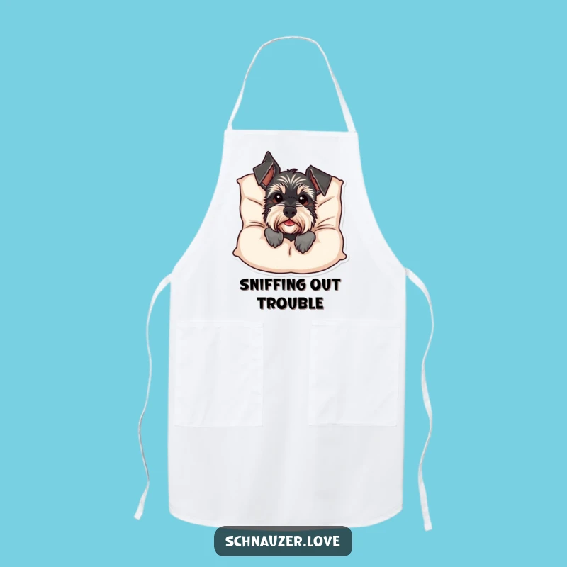 Funny Schnauzer Cushion Peek Apron: Chef's Hilarious Dog Lover Kitchen Gear
