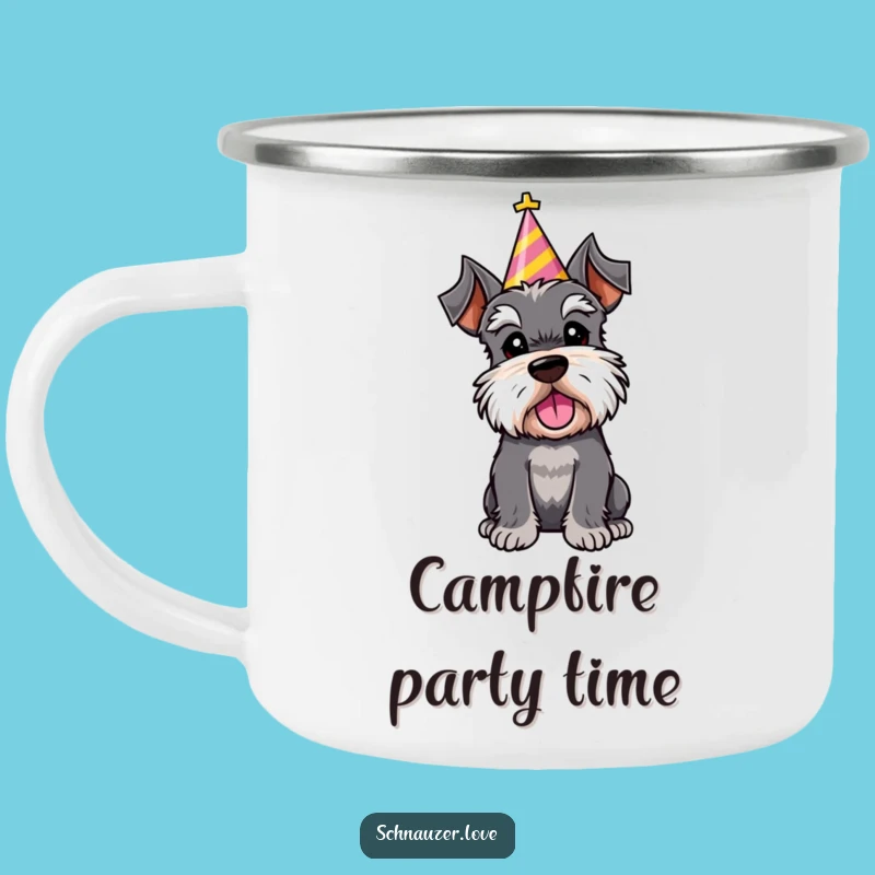 Funny Schnauzer Party Hat Camping Mug: Celebrate Adventures in Style