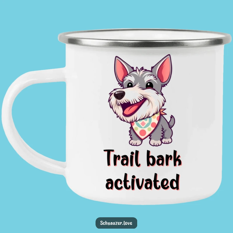 Funny Schnauzer Bandana Camping Mug: Excited Barking Drinkware Gift