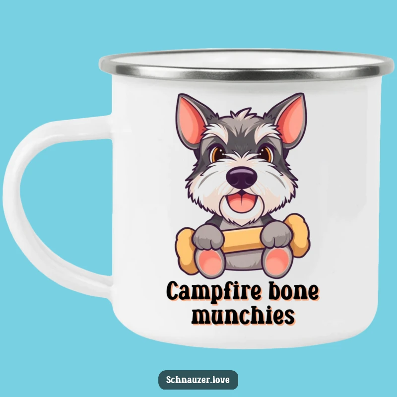 Funny Schnauzer Bone Camping Mug: Rugged Happy Dog Expecting Treat, Durable Humorous Pet Gift