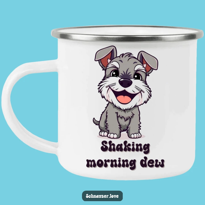 Funny Schnauzer Grin Camping Mug: Shaking Dog Drinkware Gift