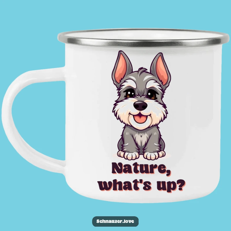 Funny Schnauzer Head Tilt Camping Mug - Sip with Curiosity Outdoors, Perfect Funny Gift!