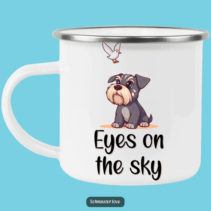 Funny Schnauzer Watch Camp Mug: Alert Dog Enamel Cup, Unique Funny Gift