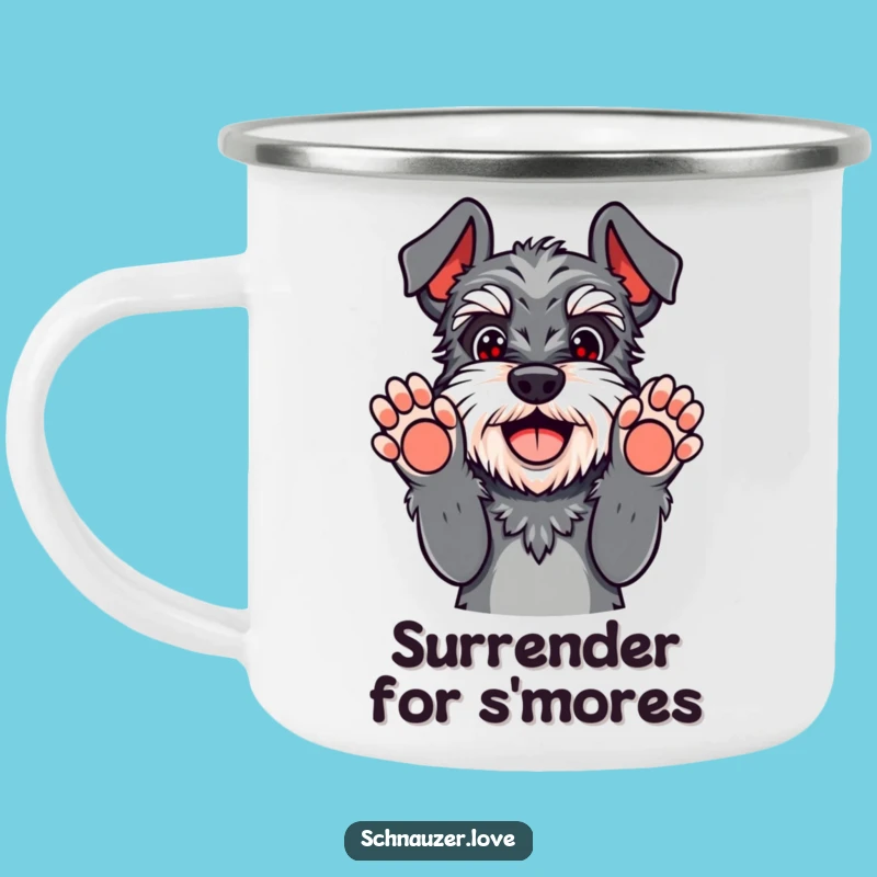 Funny Schnauzer Surrender Camping Mug - Paws Up Playful Camp Gift