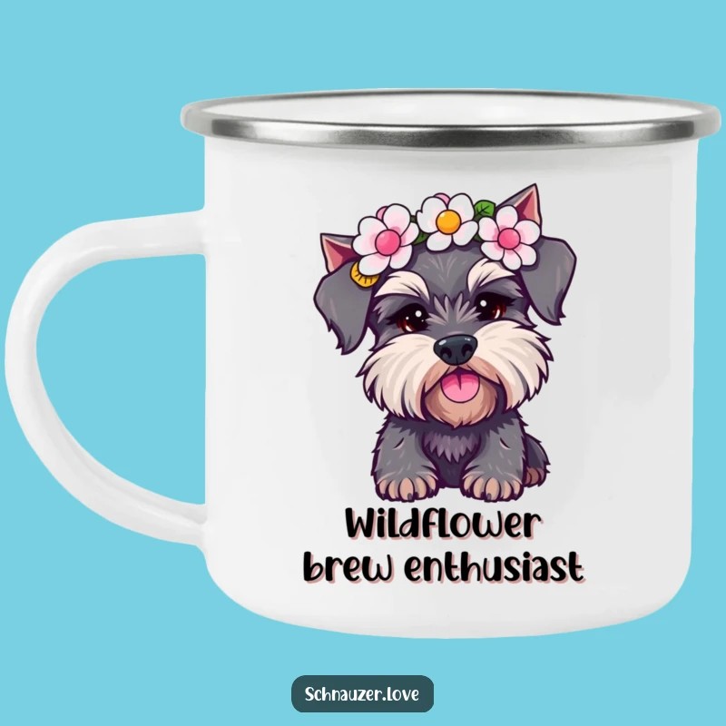 Funny Schnauzer Flower Crown Camping Mug: Adventure Fuelled by Laughter