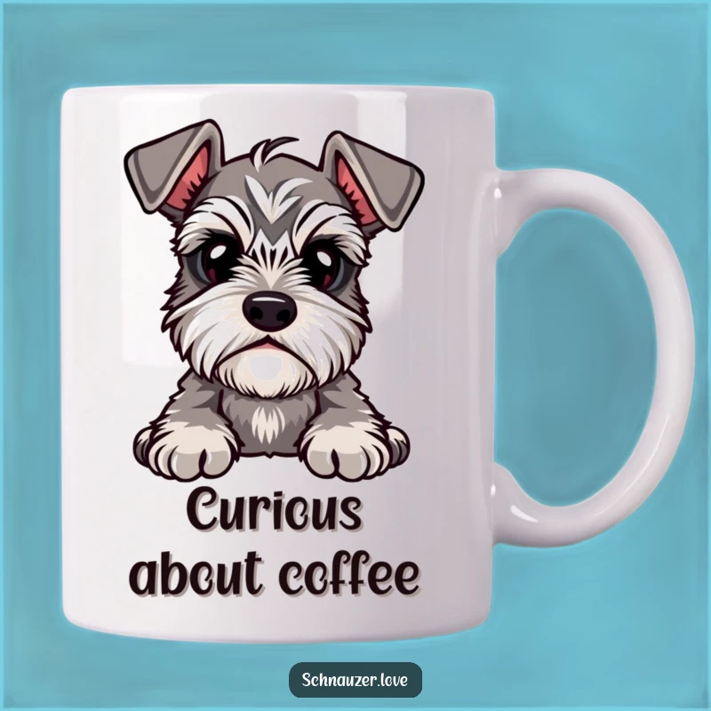 Get your daily dose of adorable confusion with this funny schnauzer mug! Its curious head tilt and prominent eyebrows are irresistible.