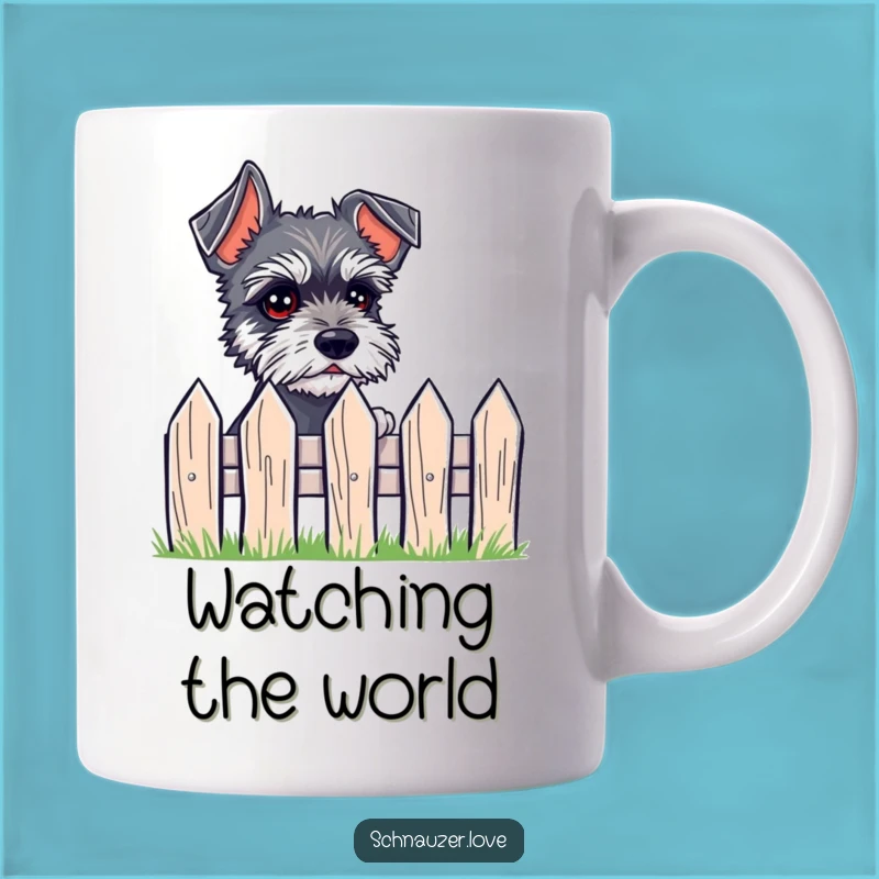 Funny Peeking Schnauzer Mug, Expressive Eyes Fence Gift for Curious Dog Lovers