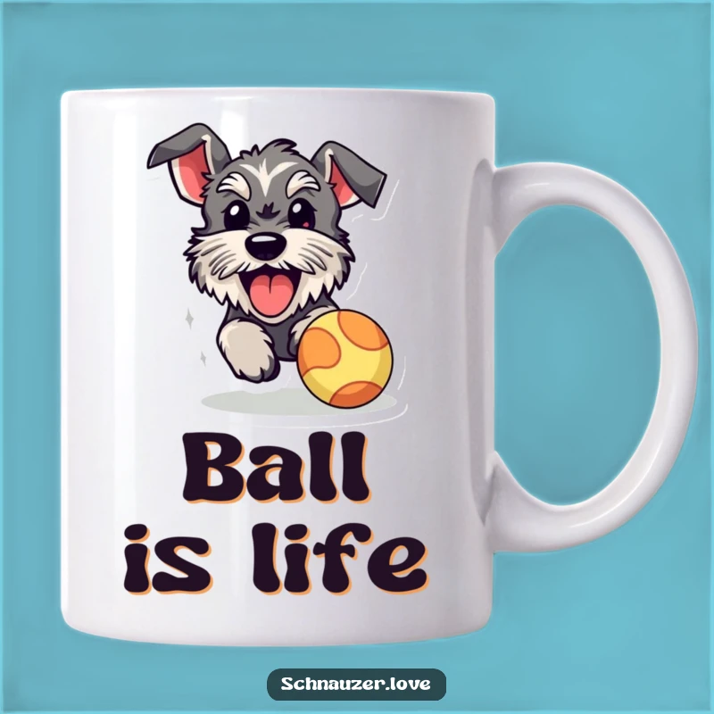 Funny Schnauzer Ball Mug: Happy Dog Tongue Out Action Gift