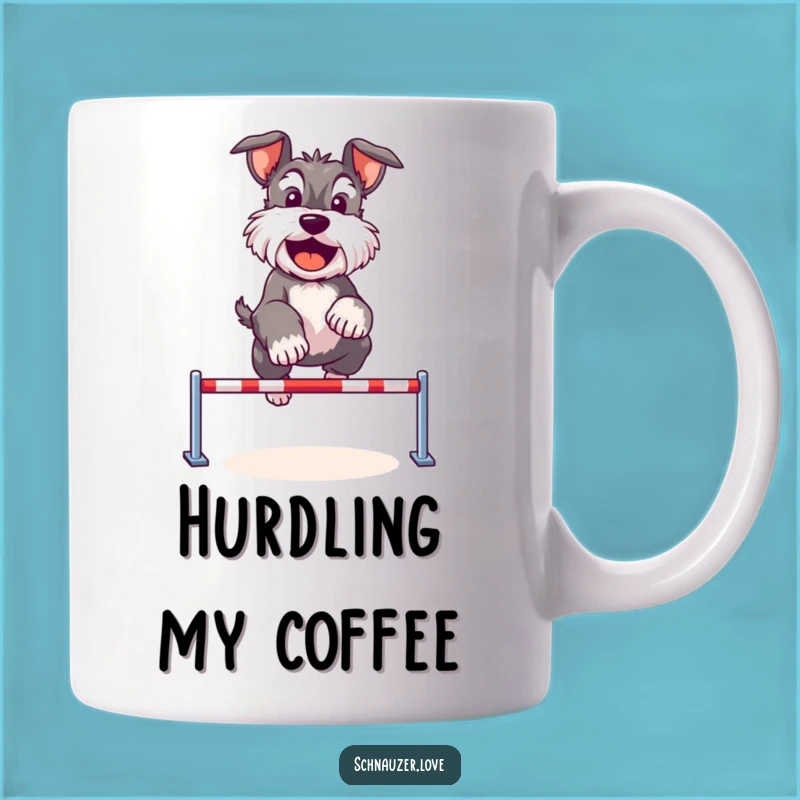 Funny Schnauzer Hurdles Mug: Cute Dog Jumping, Perfect Active Gift