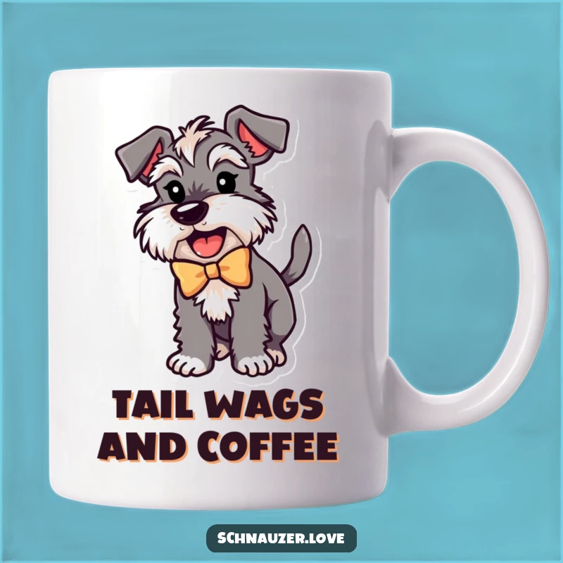 Funny Schnauzer Bow Mug Gift: Adorable Dog Wagging Tail Excitedly for Perfect Present