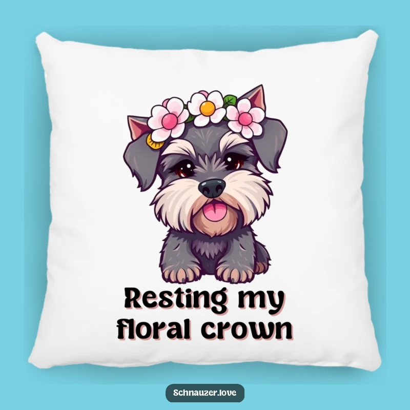 Cozy Funny Schnauzer Flower Crown Pillow: Comfort and Charm