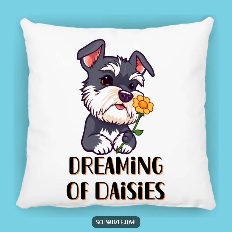 Funny Schnauzer Curiosity Pillow - Head Tilt Flower Sniffing Decor