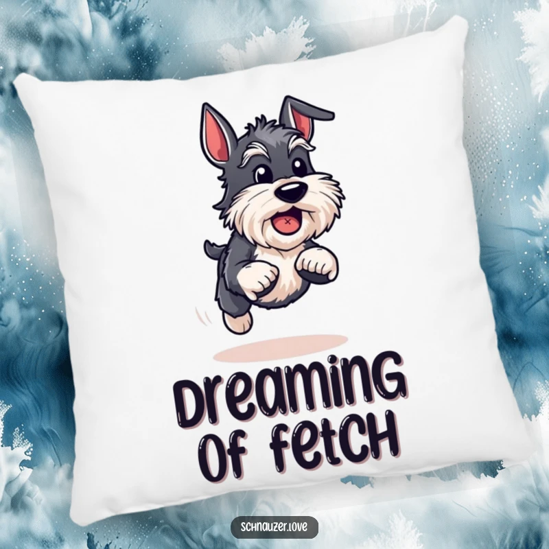 Funny Schnauzer Pillow: An energetic schnauzer runs with a ball, bringing hilarious playfulness and comfort to any cozy space.