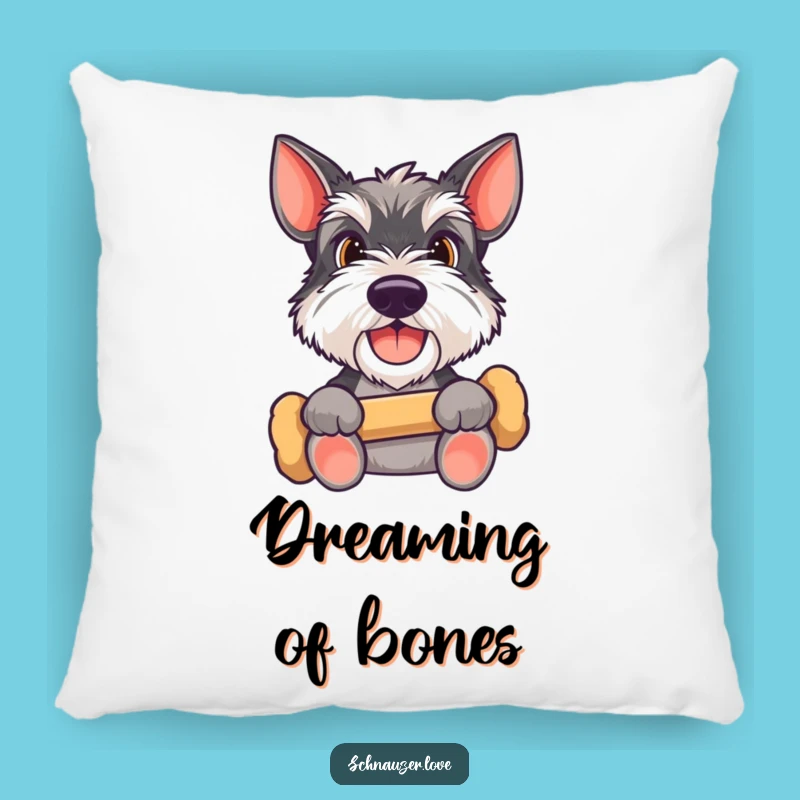 Funny Schnauzer Bone Pillow: Cozy Happy Dog Expecting Treat, Soft Humorous Pet Accent Gift