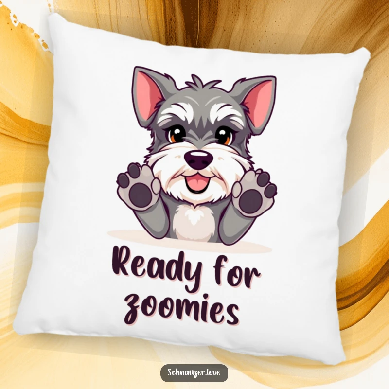 Funny Schnauzer pillow featuring a cute schnauzer dog with its paws extended, inviting play and cuddles.