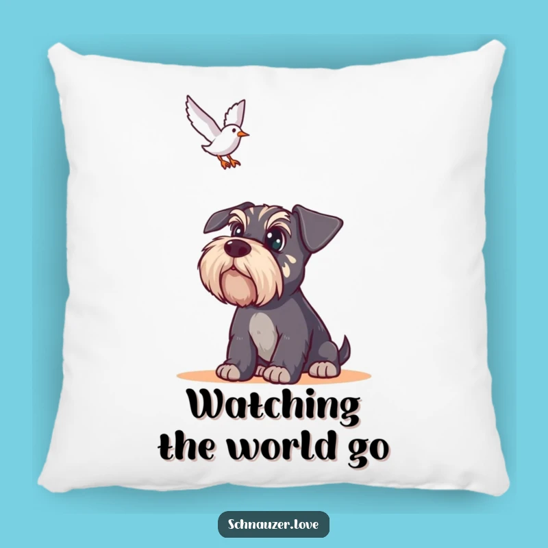 Funny Schnauzer Watchful Pillow: Alert Dog Cushion, Great Funny Gift for Dog Lovers