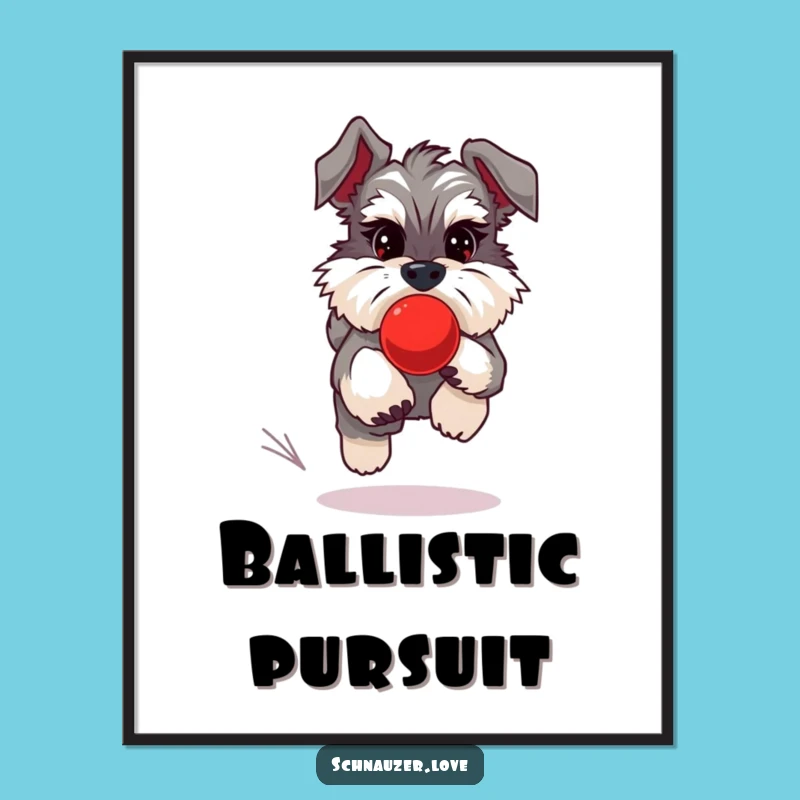 Funny Schnauzer Ball Chase Digital Art - Instant Dog Humor Playful Decor Download
