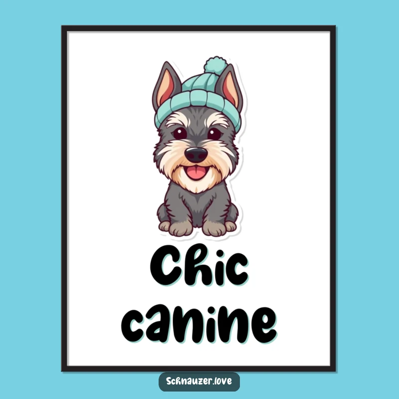 Funny Schnauzer Hat Digital Print: Cute Dog Art, Perfect Wall Funny Gift