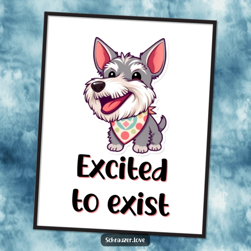 Funny Digital Art Print: A schnauzer with a bandana barks energetically, bringing a humorous and spirited vibe to any digital display.