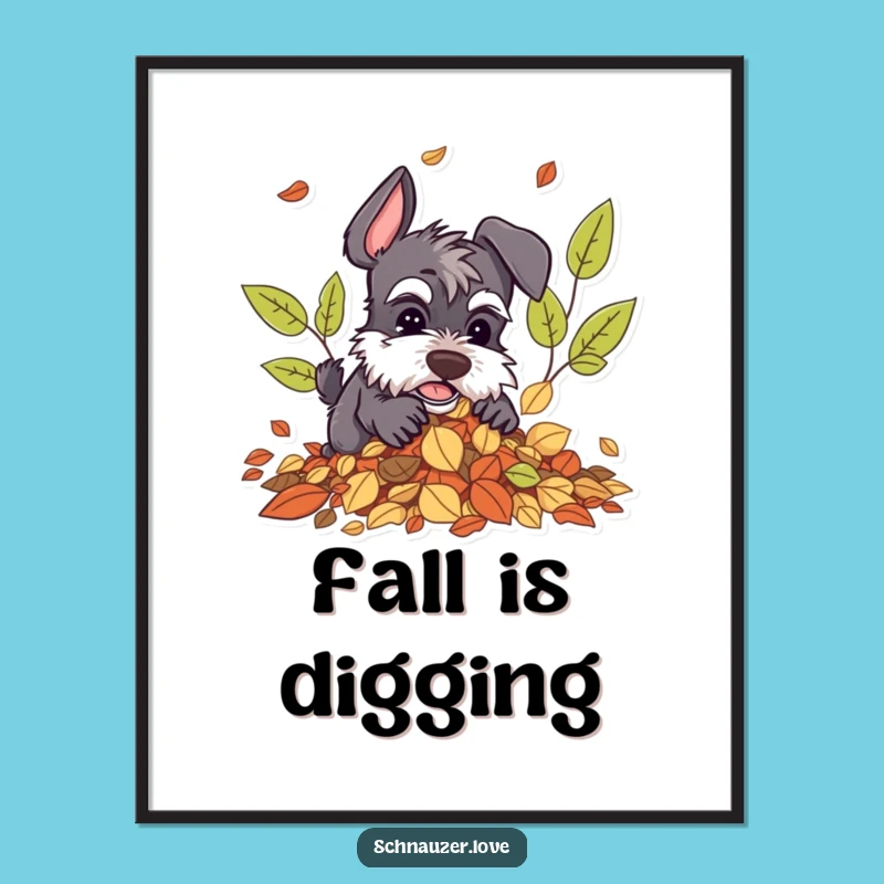 Funny Schnauzer Leaf Digging Digital Print: Instant Autumn Download