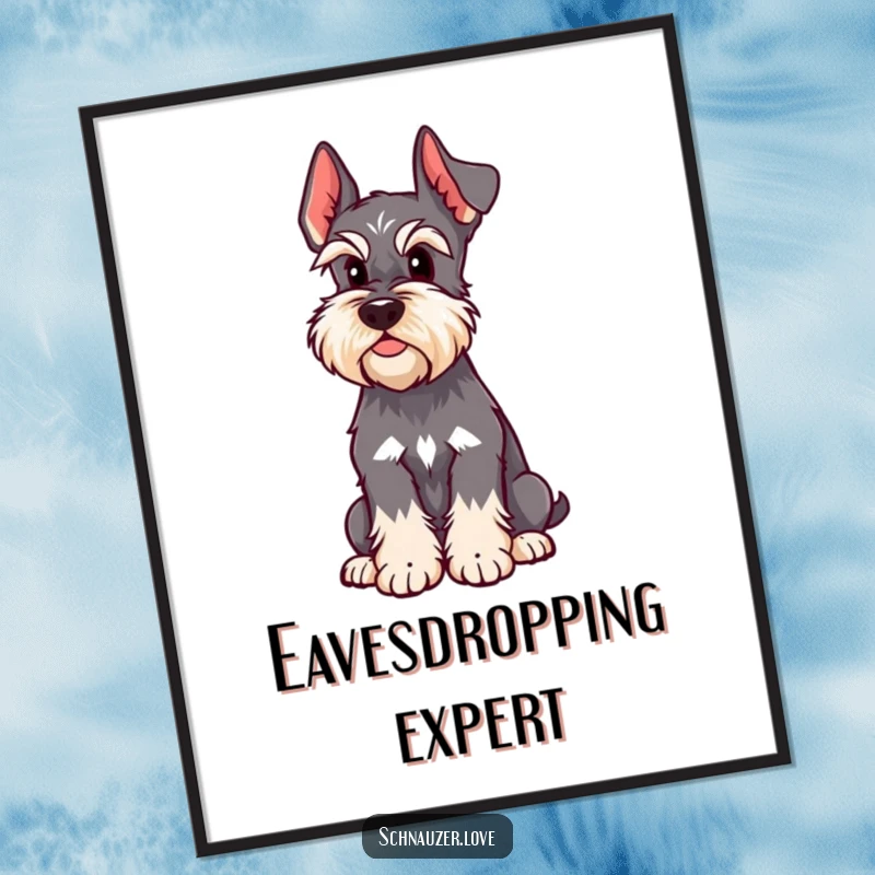 Funny Schnauzer Digital Art Print shows a dog with an alert, perked ear, ready to be printed and displayed, adding humor to any space.