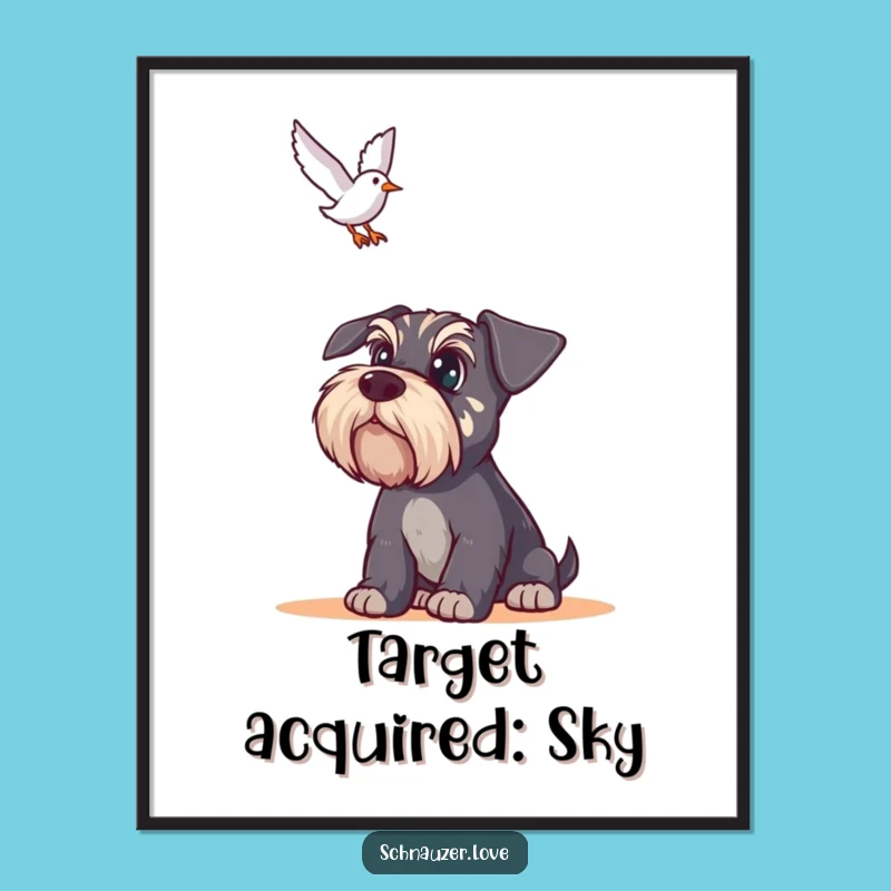 Funny Schnauzer Bird Watching Art: Alert Dog Print, Unique Funny Gift for Decor