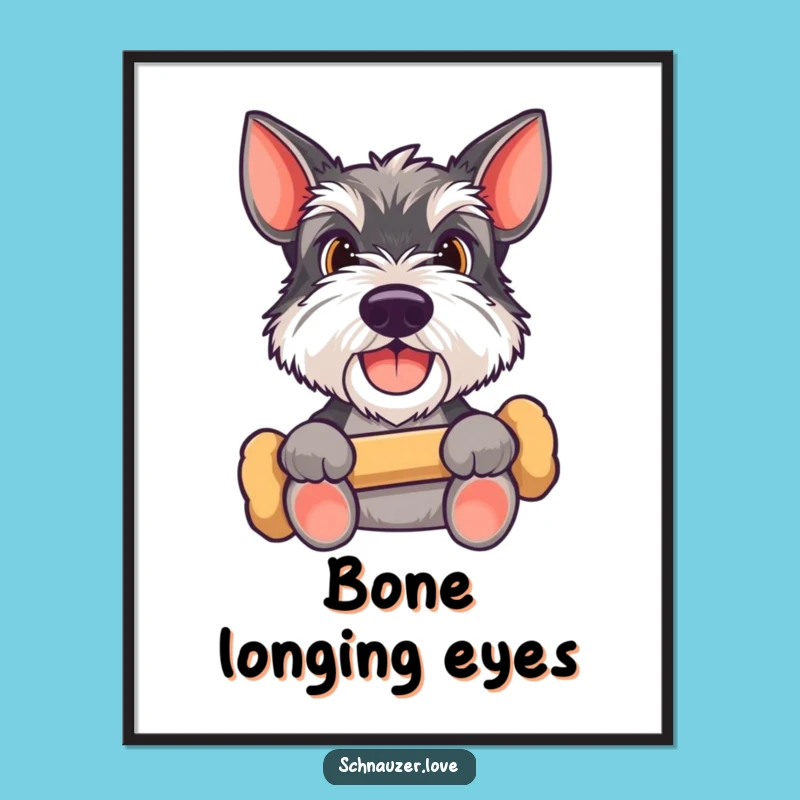 Funny Schnauzer Bone Digital Art: Happy Dog Expecting Treat, Instant Humorous Pet Download Gift
