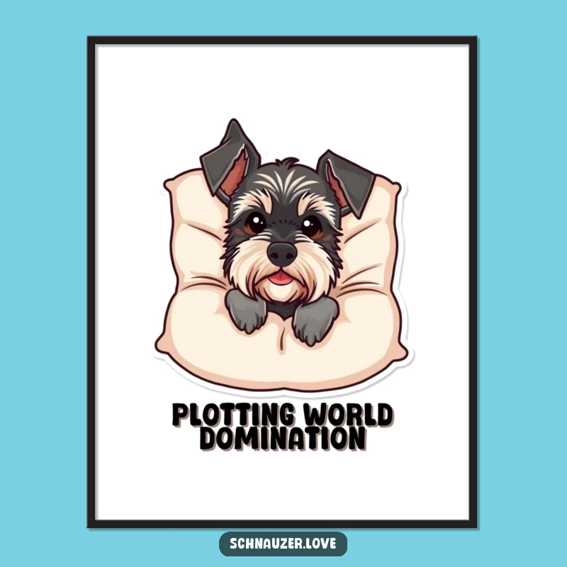 Funny Schnauzer Cushion Peek Digital Print: Instant Hilarious Dog Wall Decor
