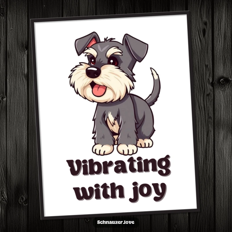 Funny Schnauzer digital art print of an excited schnauzer with a wagging tail, humorous decor.
