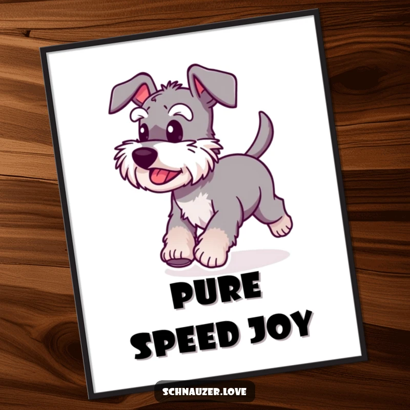 Funny Schnauzer Digital Art Print of a happy dog with a wagging tail, running with pure exhilaration, capturing a moment of joy.