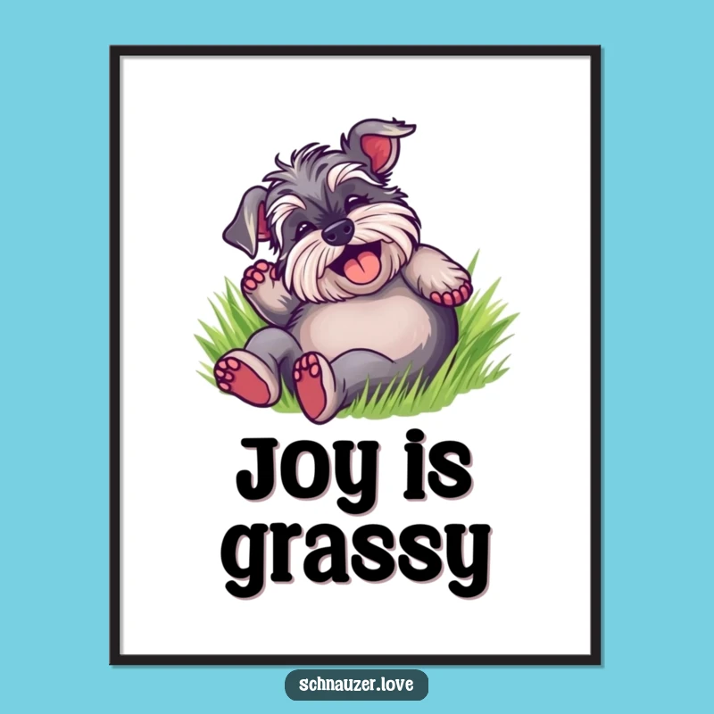 Funny Schnauzer Grass Roll Digital Print: Joyful Dog Art, Perfect Wall Funny Gift