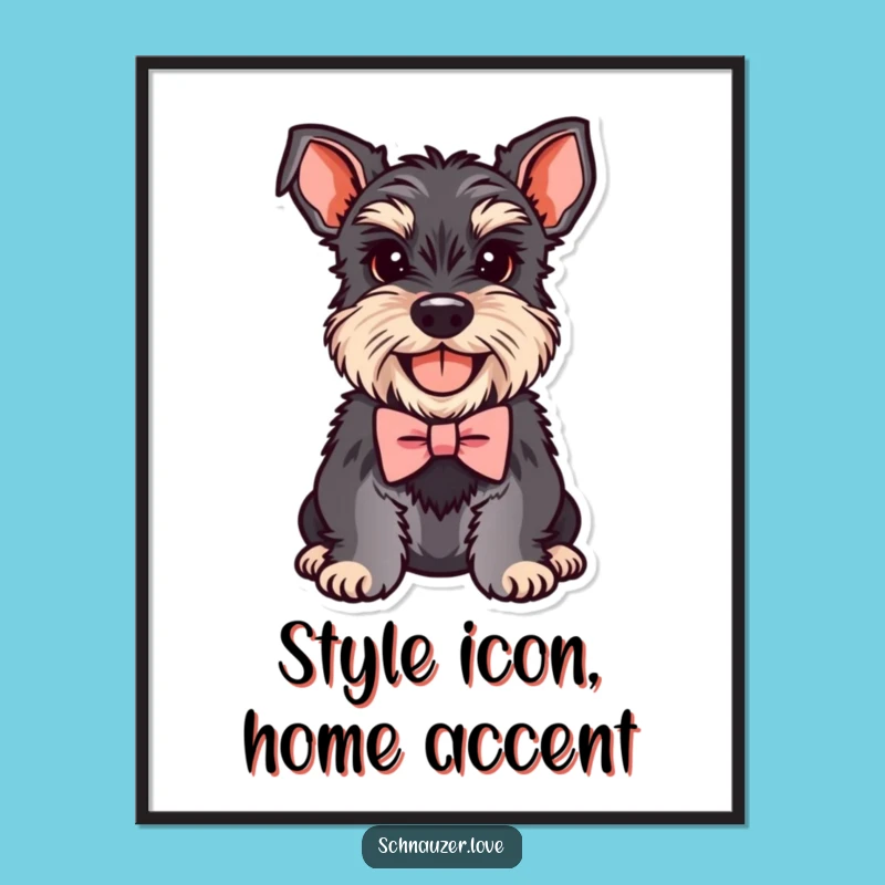 Digital Art: Funny Schnauzer Bowtie Print, Dapper Dog Decor, Perfect Funny Gift
