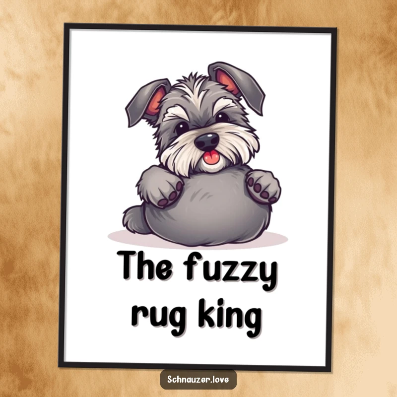 Funny Schnauzer Digital Art Print shows a dog inviting belly rubs, ready to be printed and displayed, adding humor to any space.