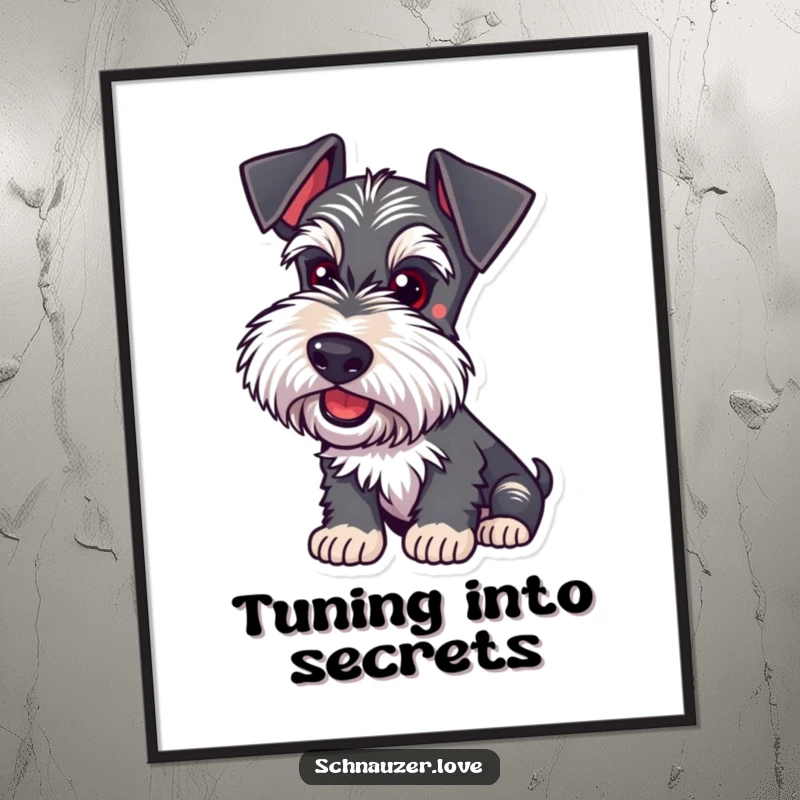 Funny Schnauzer Digital Art: A dog with ears perked listens intently, representing playful focus and keen observation.