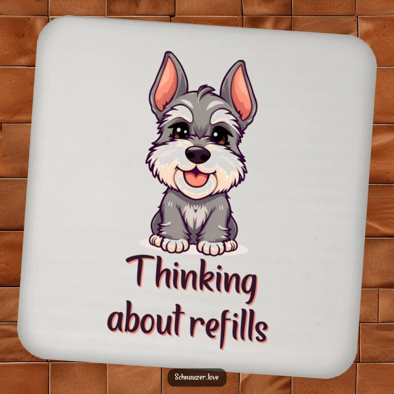 Funny Schnauzer Coaster: A cheerful schnauzer tilts its head inquisitively, adding adorable curiosity and charm to surface protection.