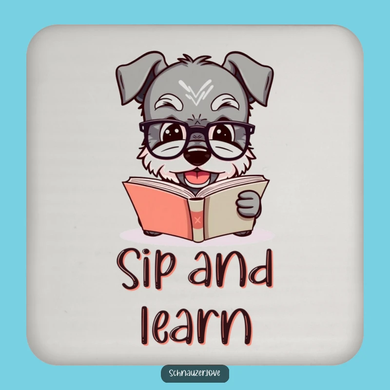 Funny Schnauzer Reading Coaster: Protective Smart Dog with Glasses, Humorous Book Lover Drink Accessory Gift