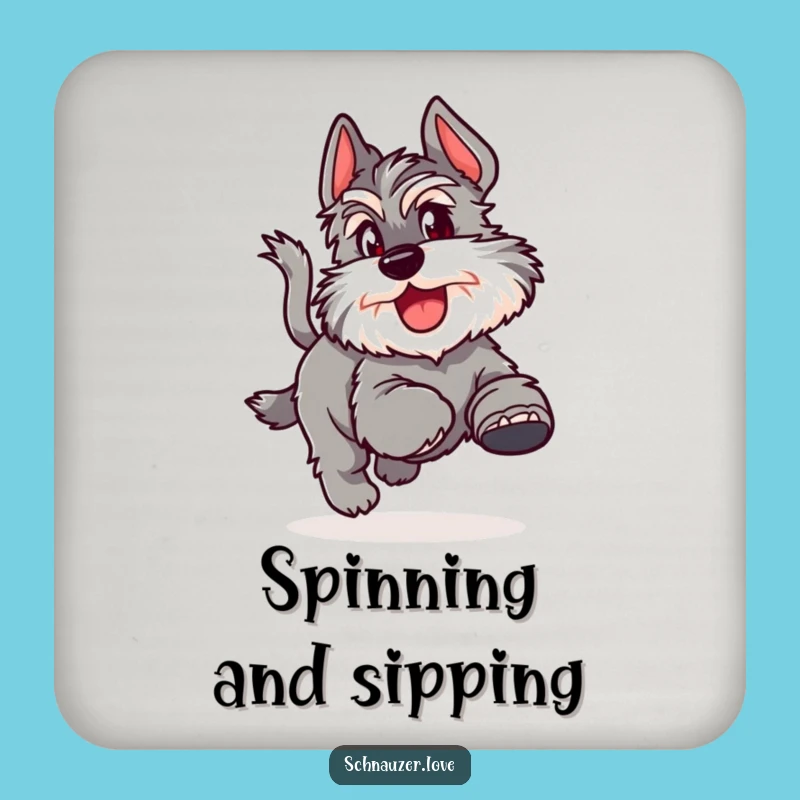 Funny Joyful Schnauzer Tail Chase Drink Coaster: Doggy Charm for Your Surfaces
