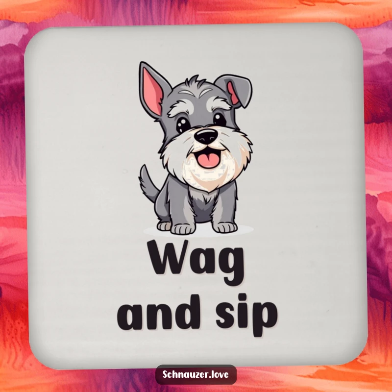 Funny Schnauzer Coasters: Bearded schnauzer with a happy panting face and wagging tail, adding humor and protection.