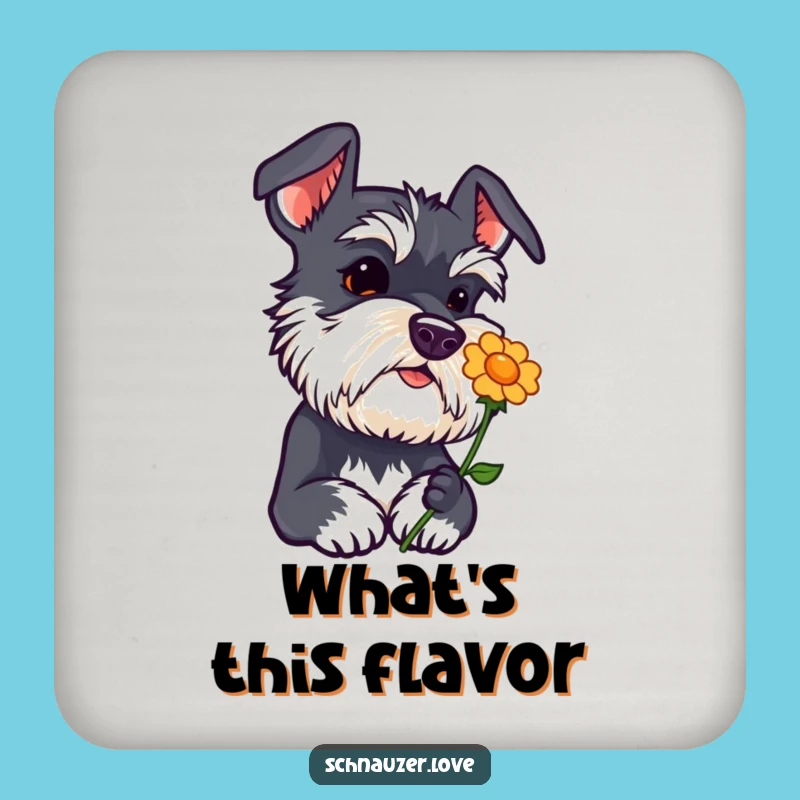 Funny Schnauzer Curiosity Coaster - Head Tilt Flower Sniffing