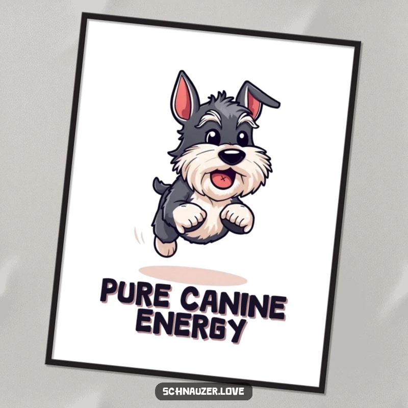 Funny Schnauzer Poster: An energetic schnauzer sprints with a ball, showcasing hilarious playfulness and a love for action.