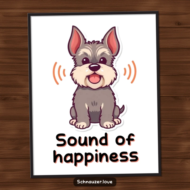 Funny Poster featuring a happy schnauzer silhouette with sound waves representing its playful bark, a modern dog art piece.