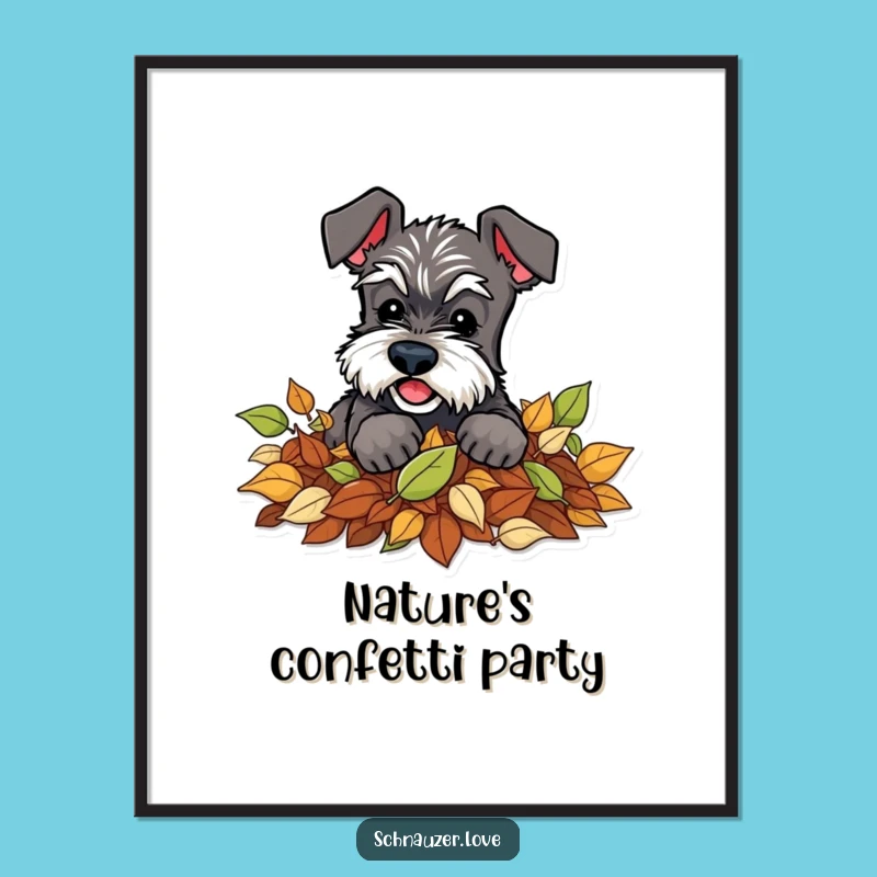 Funny Schnauzer Leaves Poster: Playful Digging Art, Autumn Wall Decor Gift