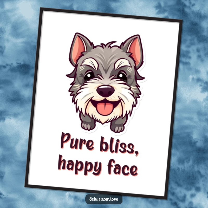Funny Schnauzer Poster featuring a happy dog with its tongue sticking out, capturing a moment of pure, infectious canine glee.