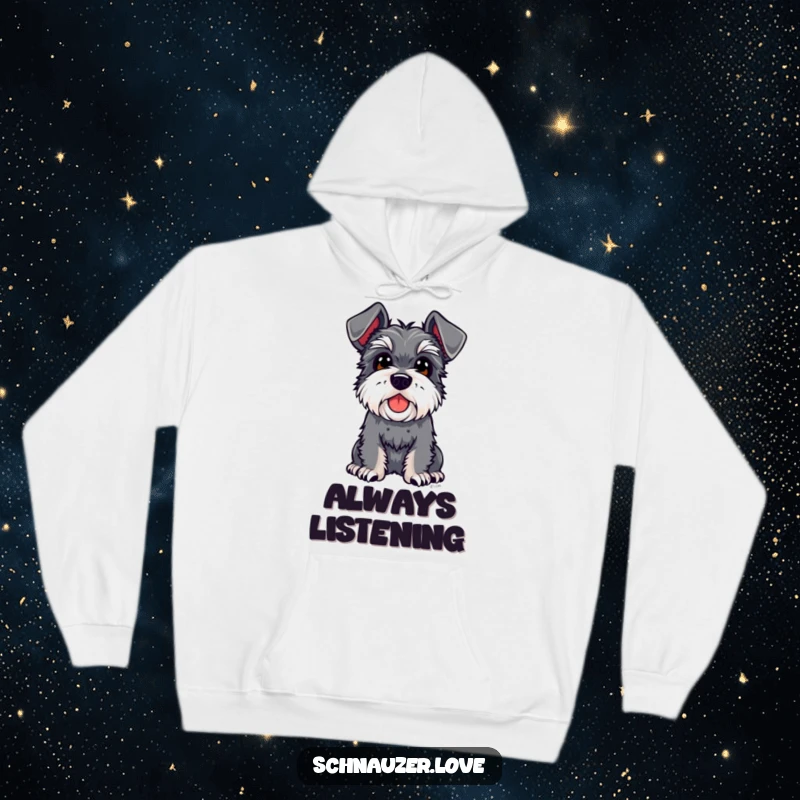 Funny Schnauzer Hoodie: A schnauzer with endearing floppy ears looks up with curiosity, radiating sweet, humorous appeal.