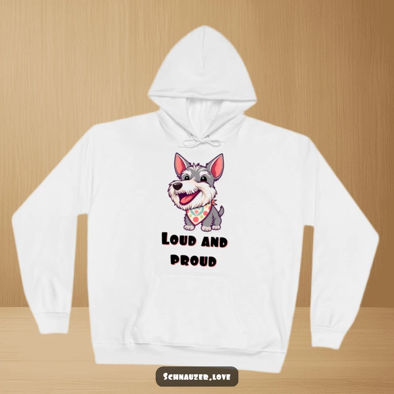 Funny Hoodie: A schnauzer wearing a patterned bandana barks enthusiastically, embodying playful energy and humorous charm.